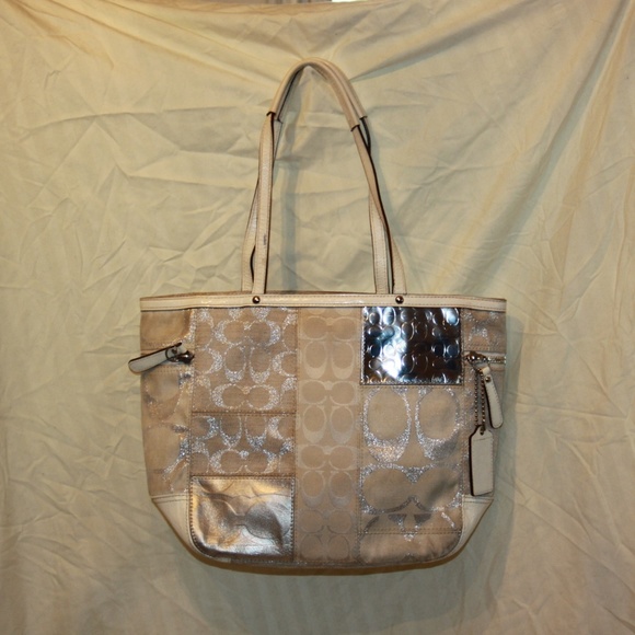 COACH 13498 PATCHWORK SILVER Holiday TOTE Purse - Picture 1 of 7